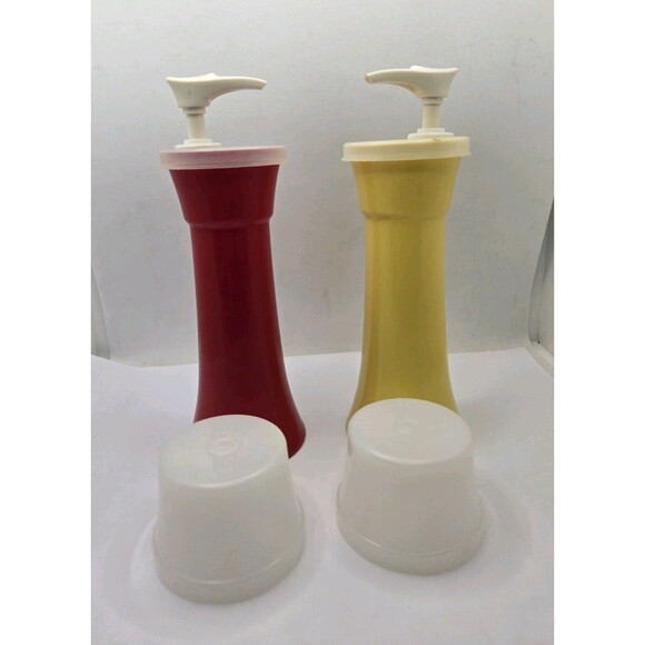 Tupperware Ketchup Mustard Hourglass Pump Dispenser Container #871-10 Vtg - Picture 3 of 15